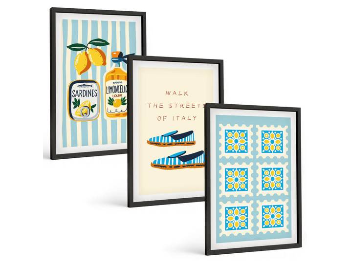 Tulup Bilder SET 3er Set - 40x60 cm Schwarzer Rahmen - Früchte, Elemente der italienischen Kultur, Kunststoff, Rechteckig, 40x60 cm, Fotografie, Bilder & Rahmen, Bilder
