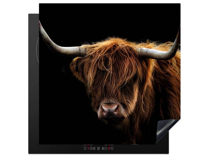 MuchoWow Herabdeckplatte - Schottischer Highlander - Hörner - Schwarz - Tiere - Natur - Wild - Kuh - 78x78, Cognac, Kunststoff, Quadratisch, 78x78x0.2 cm, Geschirr, Tischkultur & Serviergeschirr, Servierplatten