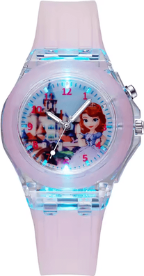 Inspire Curations Disney Frozen Kids Light Up Watch Princess Elsa Silicone Strap Cartoon Wristwatch girl B Pink S