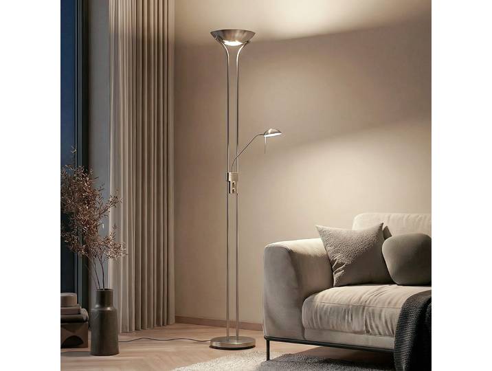 Josefin LED Stehleuchte Nickel - Lindby - Wohnzimmer - Modern - Metall - Rund