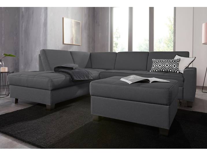 Ecksofa, Luxus-Microfaser, Grau, 243×209 cm, Mit Bettfunktion, Klassisch-Modern, Domo-Collection