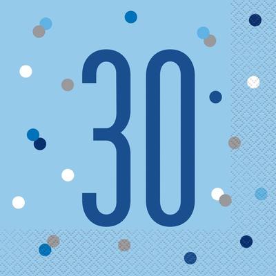 16 Servietten blau & silber Zahl 30