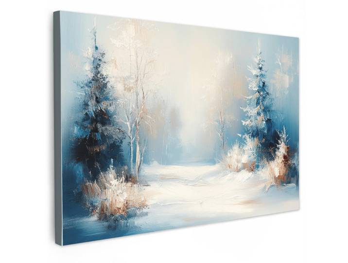 MuchoWow Leinwandbild - Wald – Winter – Natur – Abstrakt – Schnee - 120x80 - Kunstdruck, Weiß, Textil, Kiefer, Rechteckig, 120x80 cm, gerahmt, Bilder & Rahmen, Bilder, Wandbilder