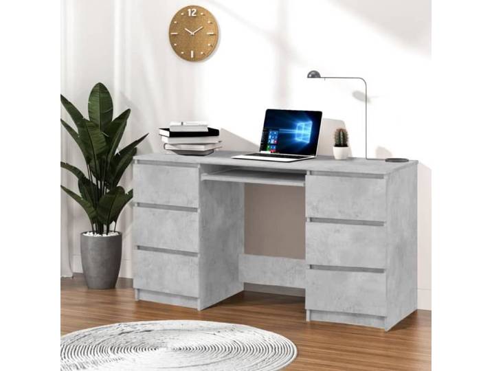 Fangming-Bureau Gris béton 140x50x77 cm Aggloméré