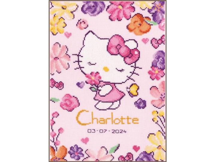 Vervaco Hello Kitty Delicate Flowers, Roze, ca. 21 x 30 cm