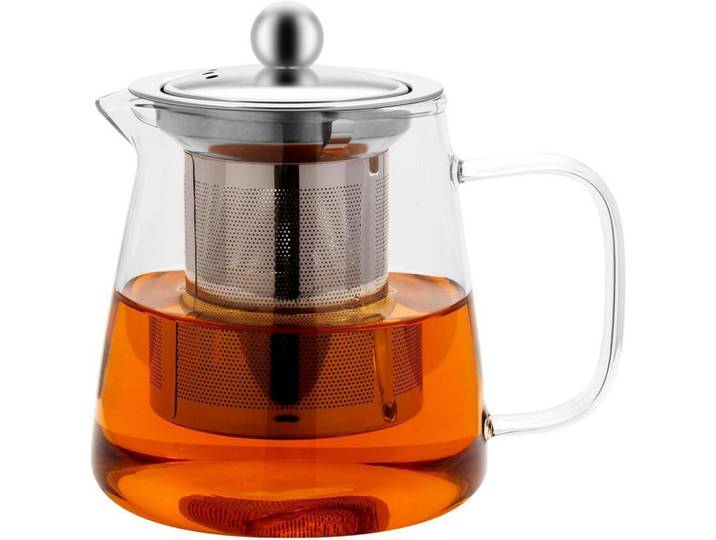 Teekanne Glas mit Siebeinsatz 450ml Borosilikat hitzebeständig, Transparent, 10.8x11 cm, Geschirr, Kannen & Karaffen, Teekannen
