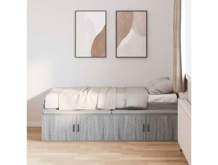 KTHLBRH Boxspringbett Grau Sonoma 70 x 190 cm Mehrschichtiges Holz, 4 Schubladen, schmale Einzelstruktur, einfache Reinigung
