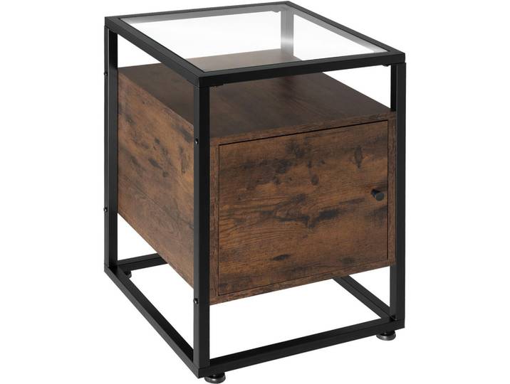 tectake Nachtschrank Dudley, 40 x 43 x 60,5 cm, Industrial Holz dunkel, rustikal, Rostfarben, Quadratisch, 40x60.5x43 cm, Schlafzimmer, Nachtkästchen