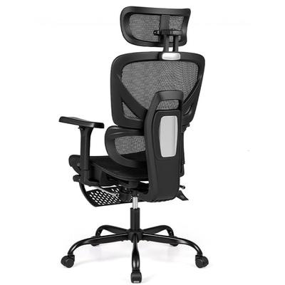 COSTWAY Ergonomischer Bürostuhl, einziehbare Fußstütze, verstellbare Kopfstütze, Rückenlehne, Lendenstütze & Armlehnen