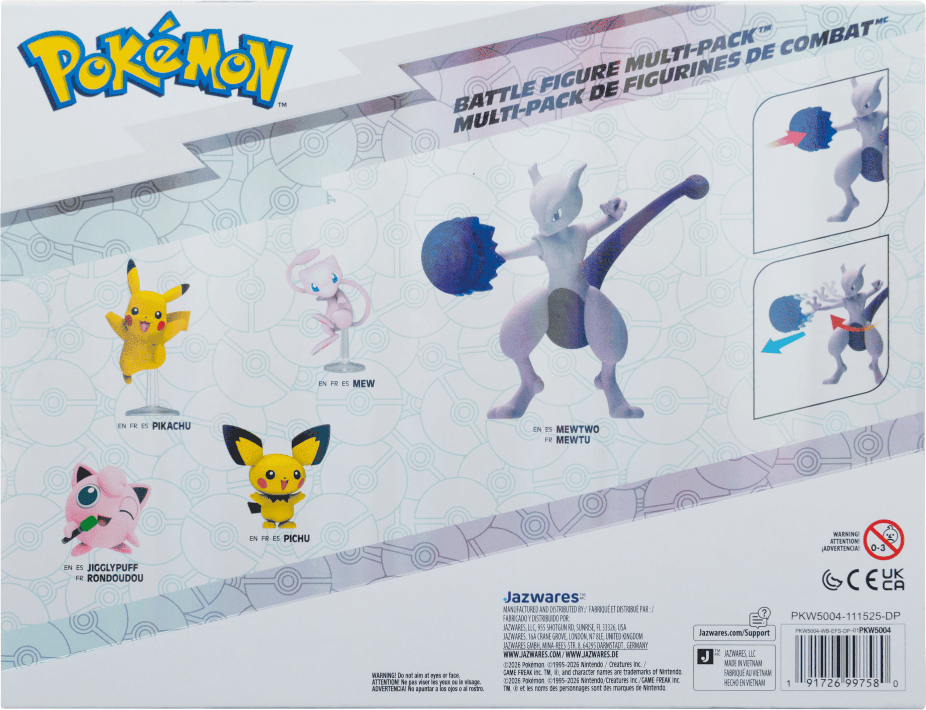 Pokémon 30th Anniversary Battle Figure 5-Pack by Jazwares - Includes Pikachu, Pichu, Mew, Jigglypuff, and Mewtwo - Ages 6 and Up