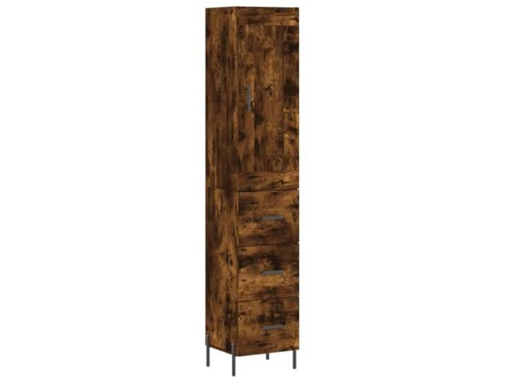Highboard Räuchereiche 34,5x34x180 cm Holzwerkstoff Schrank mit Metallfüßen Glatte Oberfläche, robuste Konstruktion, Metallfüße für Stabilität, vielseitig einsetzbar