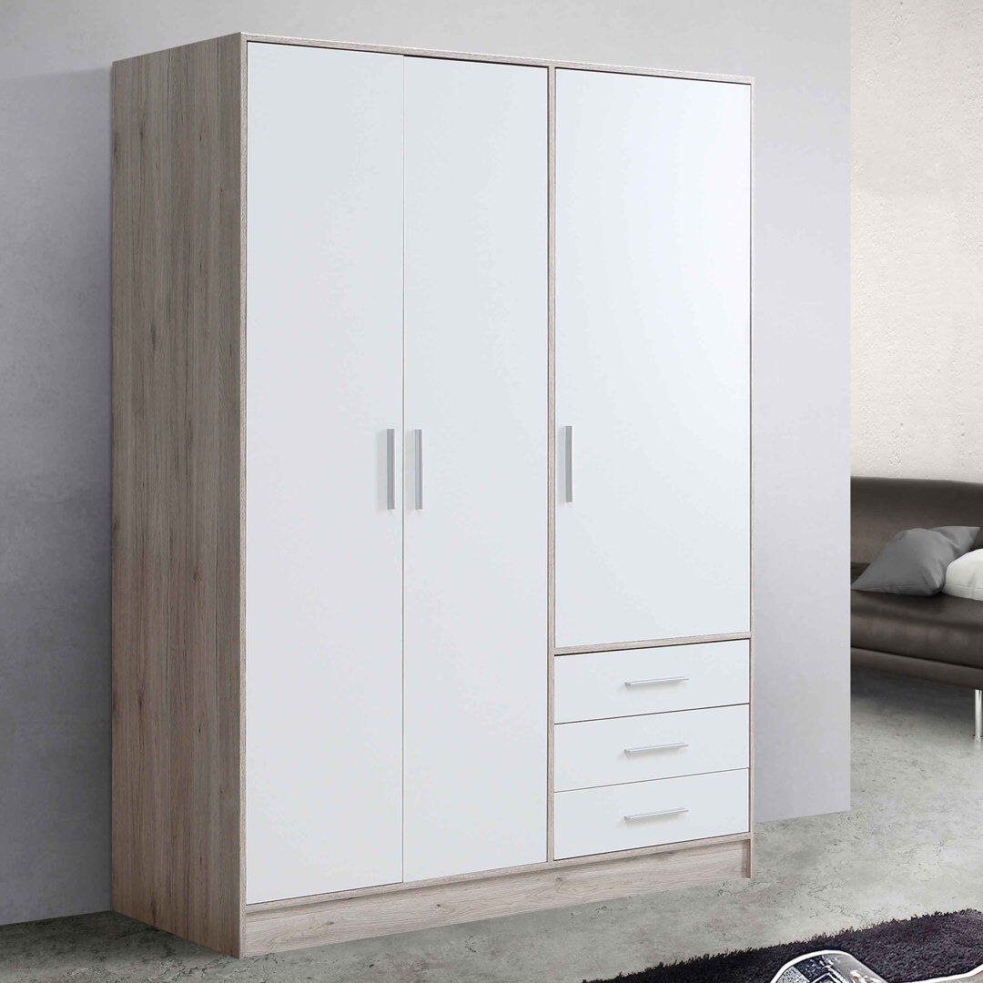 Zipcode Design Ingram 3 Door Wardrobe Sand Oak/White Matt 200cm H X 144.6cm W X 60cm D