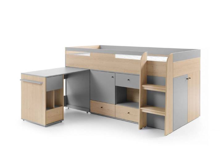Deine Möbel 24 Funktionsbett OLAF 08 Kinderbett Bett 90x200 cm (Set, 5 tlg), OLAF Kollektion Kinderzimmer Jugendzimmer Grau Eiche