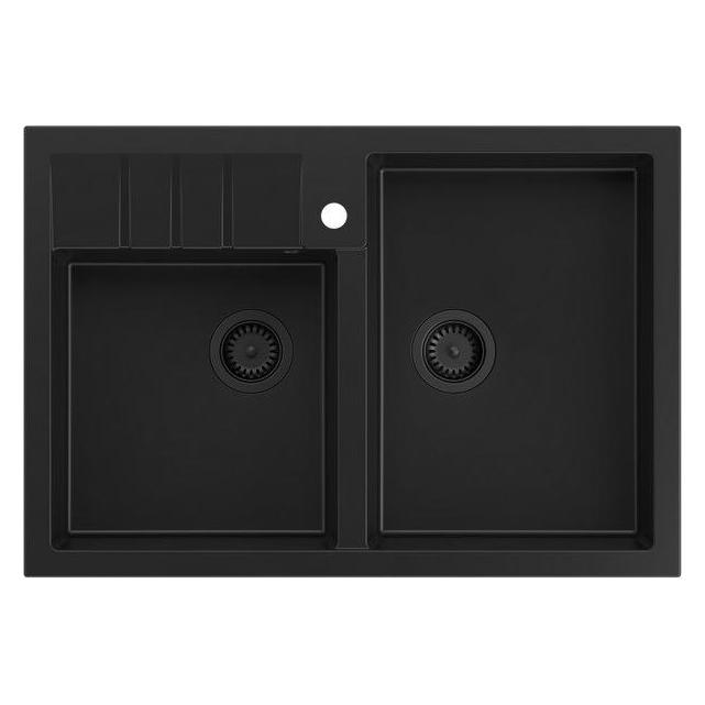 Quadron Spüle | RECHNUNG 120 | Granit-Küchenspüle SCHWARZ matt | Masse: 90 x 62 x 20,5 cm | 2-Fächer- (90 cm, 62 cm) (brak)