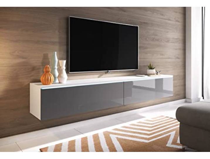 PIASKI Lowboard D TV-kast, 140/180 cm, tv-kast, zwevend, wit/grijs, LED-verlichting optioneel (zonder LED-verlichting, 180 cm)