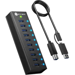 Icy Box IB-AC6110a (10 Ports), Dockingstation + USB Hub, Schwarz