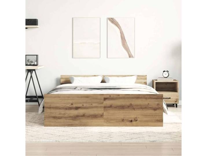 KTHLBRH Bettrahmen Eiche Handwerk 140 x 200 cm Massives Kiefernholz, Kopf- und Fußteil, Lattenrost aus Sperrholz, Bettgestell