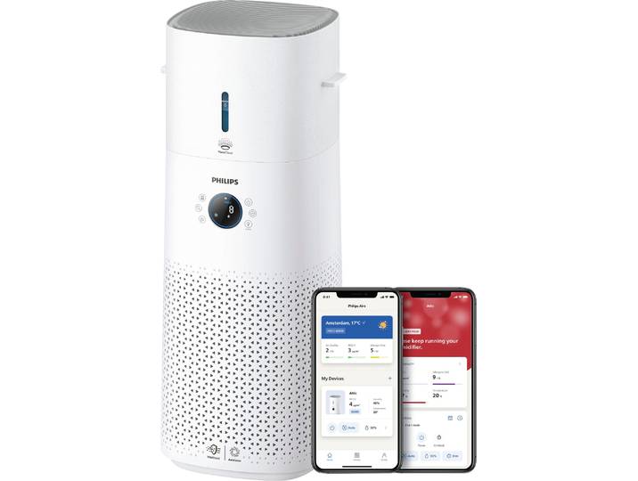 Kombigerät Luftbefeuchter und -reiniger PHILIPS AC3737/10 3000 Series, Luftreinigungsrate 505 m³/h , weiß, B:29,1cm H:74,7cm T:29,1cm, Luftreiniger, Kombigerät Luftbefeuchter und -reiniger, 650 ml/h Befeuchtungsrate, WLAN, Air+ App, Topseller