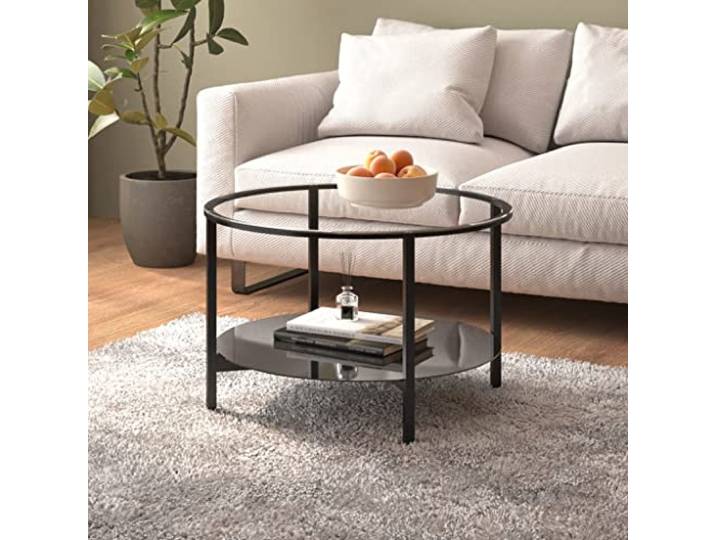HEFZGDB Moderner Beistelltisch Schwarz Transparent 70 cm Hartglas Couchtisch mit Ablagefläche