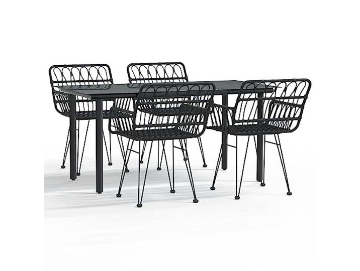 PUGYNBK Esszimmer-Set für den Garten, 5-teilig, synthetisches Rattan, Schwarz