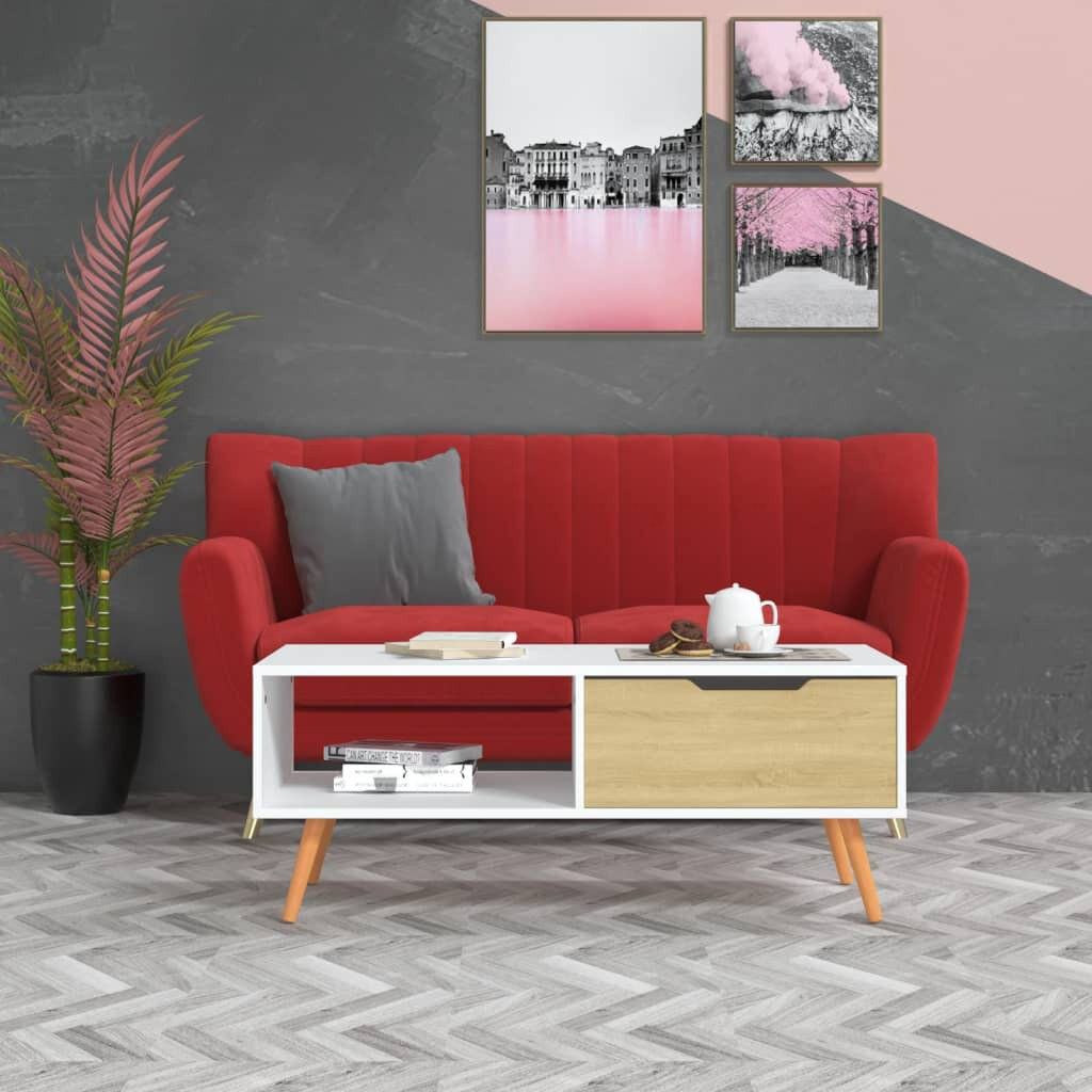 Isabelline Cleorand Four Leg Coffee Table with Storage White/Sonoma Oak