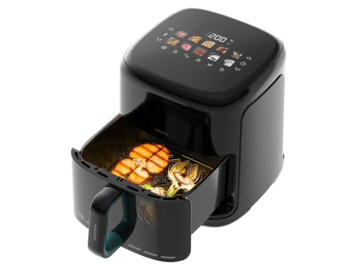 Cecotec Heißluftfritteuse Cecofry&Grill Smokin'Prime 6500 Heat, 6,5 L Räucherfunktion, Grill- und Pizzaplatte, Doppelheizung, Sichtfenster, 10 Automatikprogramme, 40 bis 200 °C