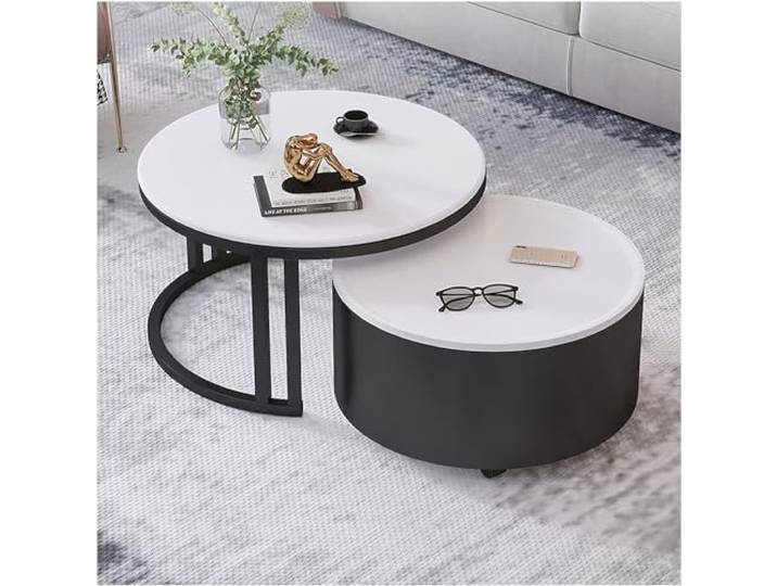 GArcan Beistelltisch, Couchtisch, 27,5 Zoll, 2-in-1-Couchtisch, 2er-Set, runder Beistelltisch mit Ablagefach, moderner Couchtisch mit Metallbeinen für Wohnzimmer