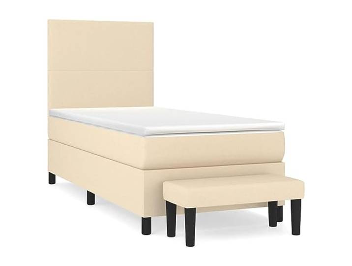 Makastle Boxspringbett mit Matratze Creme 90x190 cm Stoff Höhenverstellbares Kopfteil