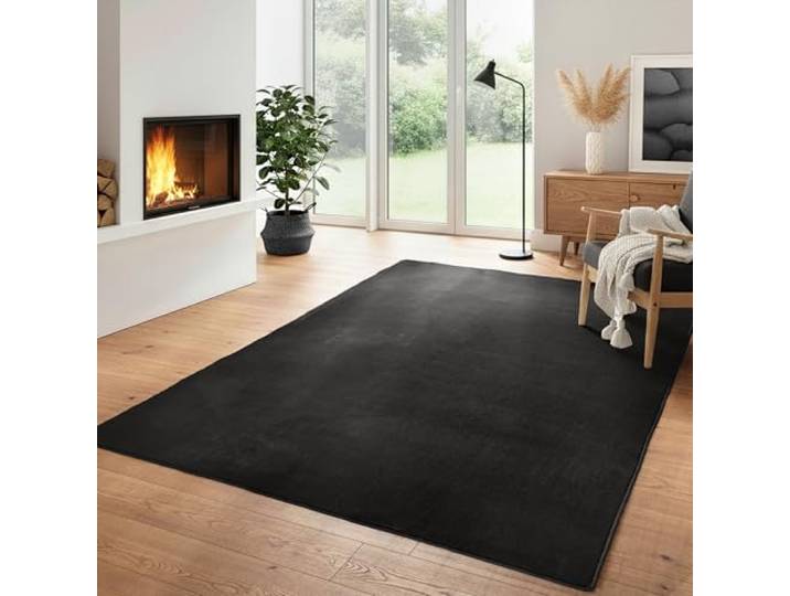 Carpettex Tapis Lavable à Poils Courts 240x340 cm Noir Moderne