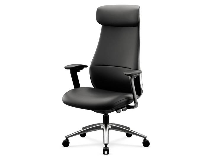 Chaise de bureau\, chaise de travail\, fauteuil ergonomique pivotant\, fauteuil de direction en cuir\, modèle COMMAND\, Jan Nowak\, couleur noire