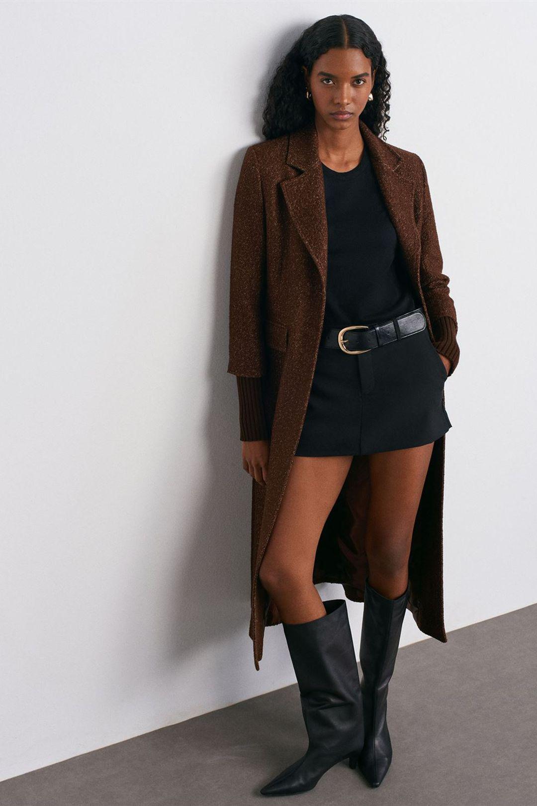 Getextureerde Tweed Lange Overjas