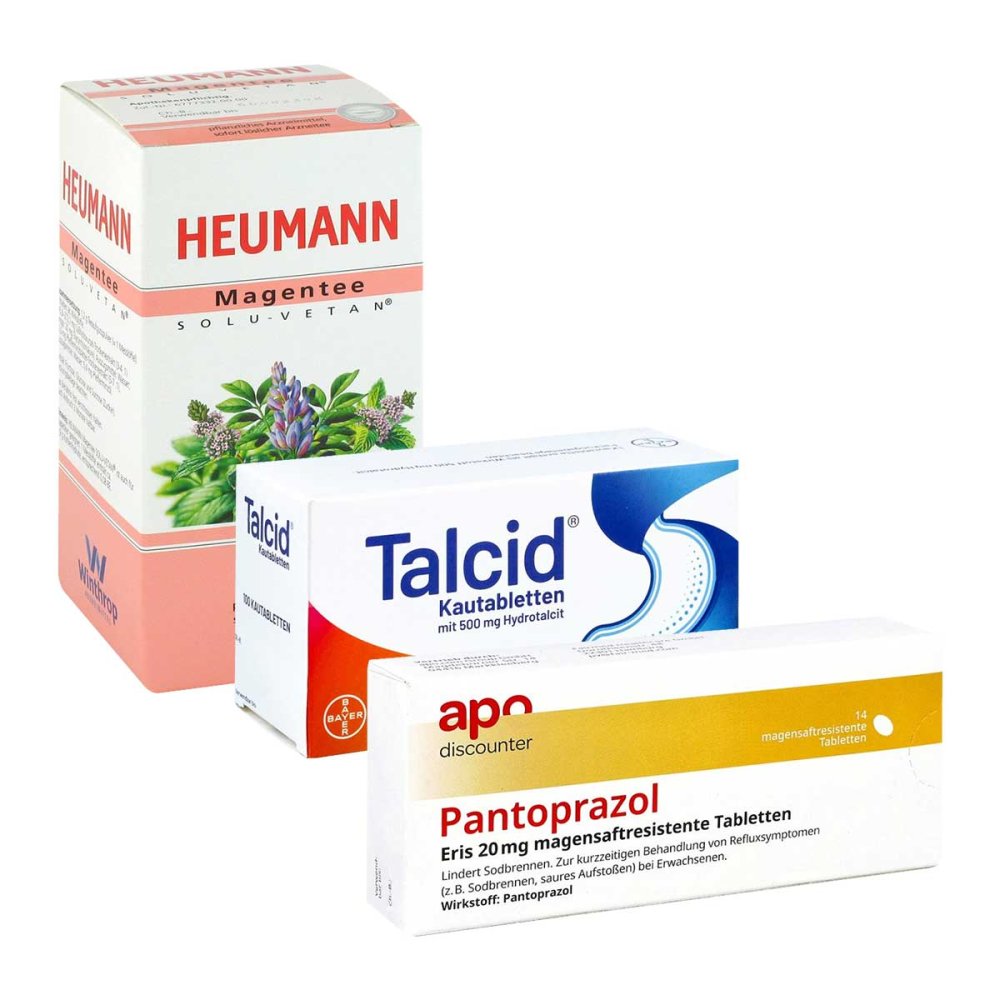 Talcid + HEUMANN Magentee + Pantoprazol bei Sodbrennen 08102079
