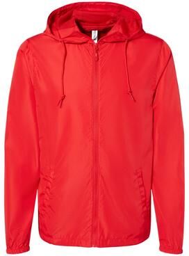 Independent Trading Co. EXP54LWZ Men's Lightweight Windbreaker Full-Zip Jacket in Red size Small   Polyester