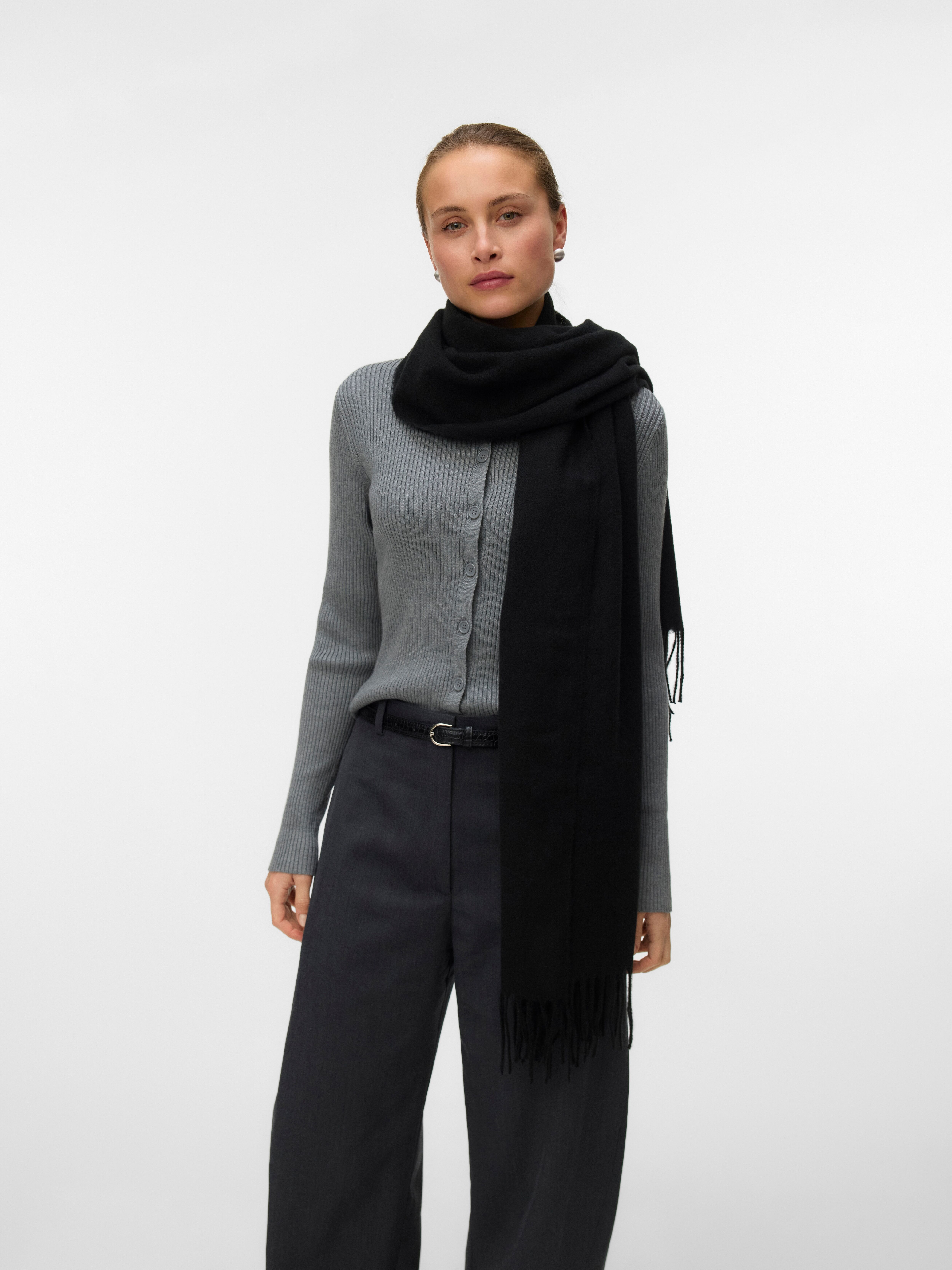 Schal VERO MODA "VMELLA WOVEN SCARF NOOS", Damen, schwarz, Strick, Kunstfaser, unifarben, Modetücher Schal schwarz Einheitsgröße