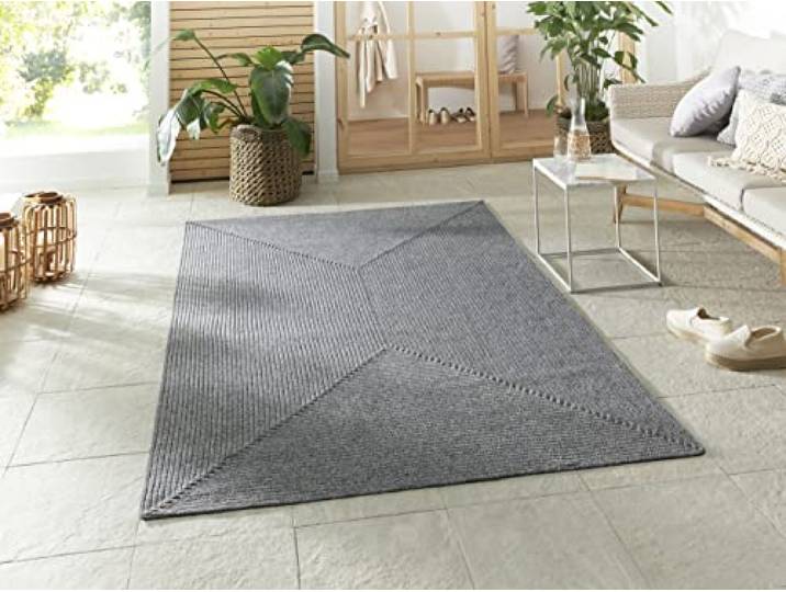 Northrugs Trenzado In- & Outdoor Teppich Wetterfest – Pflegeleicht Handmade-Look für Innen und Außen Gewebter Outdoorteppich Läufer für Balkon, Terrasse, Wohnzimmer, Garten – Hellgrau, 80x150