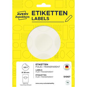 Zweckform Verschlussetiketten 51067, Ø 38mm, Folie, transparent, 225 Stück