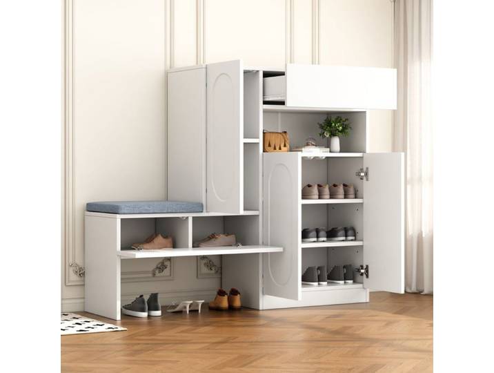 Logidon armoire à chaussures 2en1 blanc 130x35x110 cm Soft Close