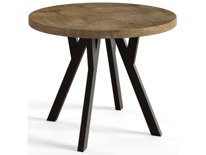 AlpiMeble Esstisch Ausziehbar OVO, 90-190cm, Stabile Beine, Lefkas Runder Tisch, Moderner Design, Wohnzimmertisch und Küchentisch, Stabile Konstruktion, Schwarze Beine