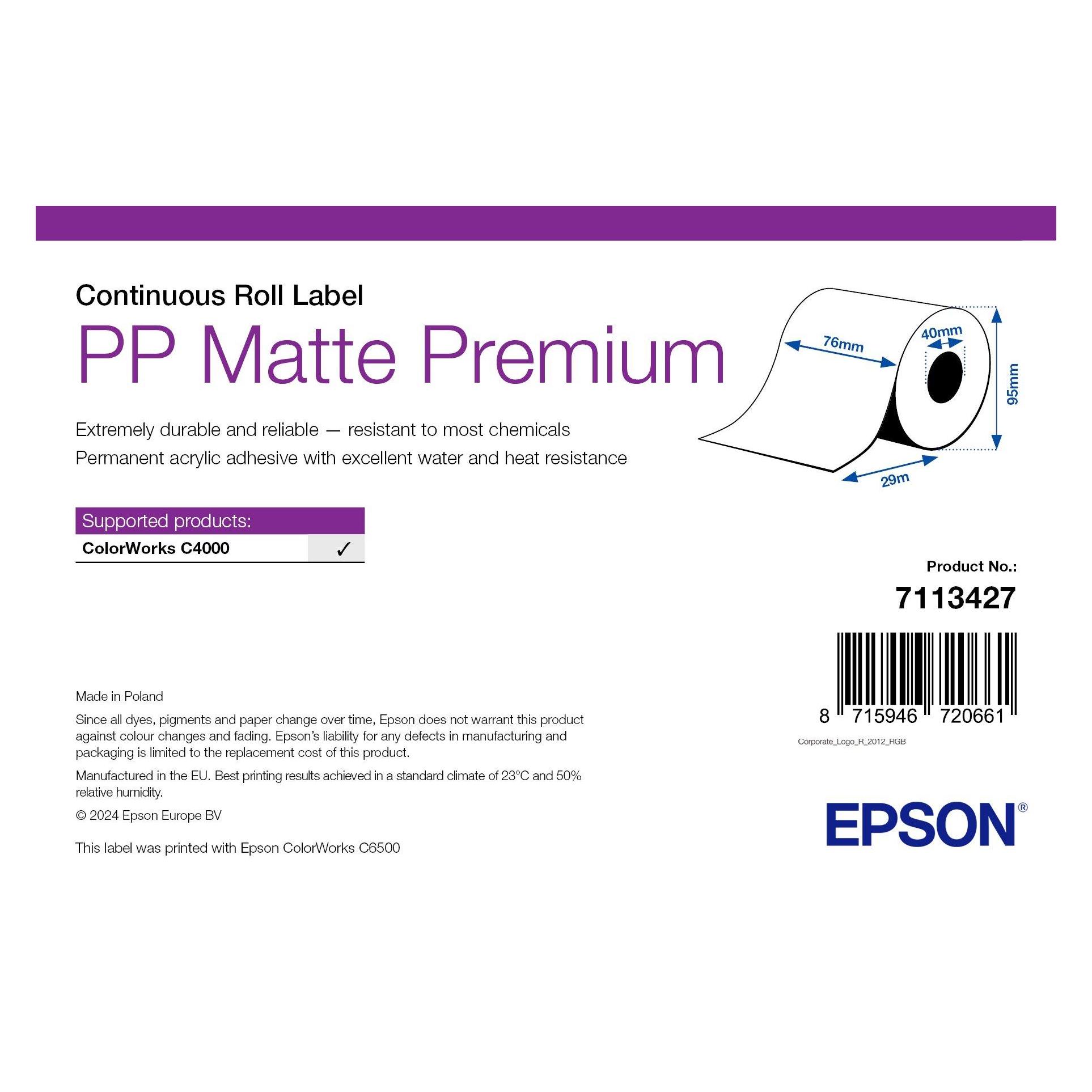 Epson Pp Matte Label Prem Continuous (76 mm) (7113427)