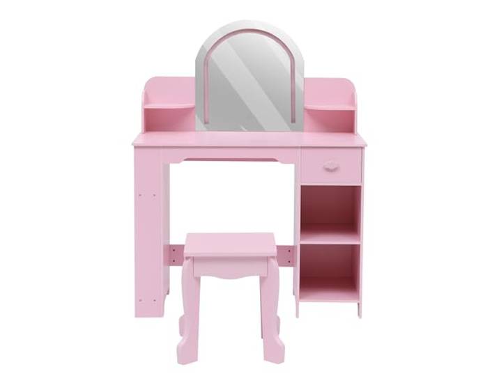 GarveeLife Schminktisch Kinder Mädchen, Kinderschminktisch LED Beleuchtung Pink Schminktisch Klein mit Ablagefläche, MDF Kinderzimmer Schminktisch mit Abgerundeten Ecken