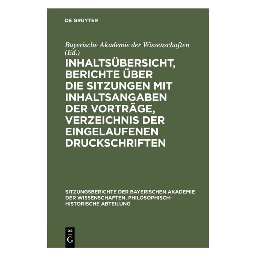 De Gruyter Inhaltsübersicht, Berichte über die Sit (Deutsch, Hardcover) (67827314)