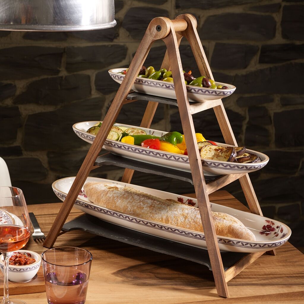 Etagere VILLEROY & BOCH "Etagere Artesano Original 47,5 cm braun-grau", bunt (braun, grau), Akazienholz, Servierplatten, Etagere