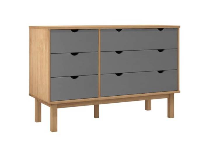 vidaXL Massivholz Schubladenschrank Kommode Schrank Wohnzimmer Schubladenkommode Aufbewahrungsmöbel Anrichte Sideboard OTTA 111x43x73,5cm Braun Grau
