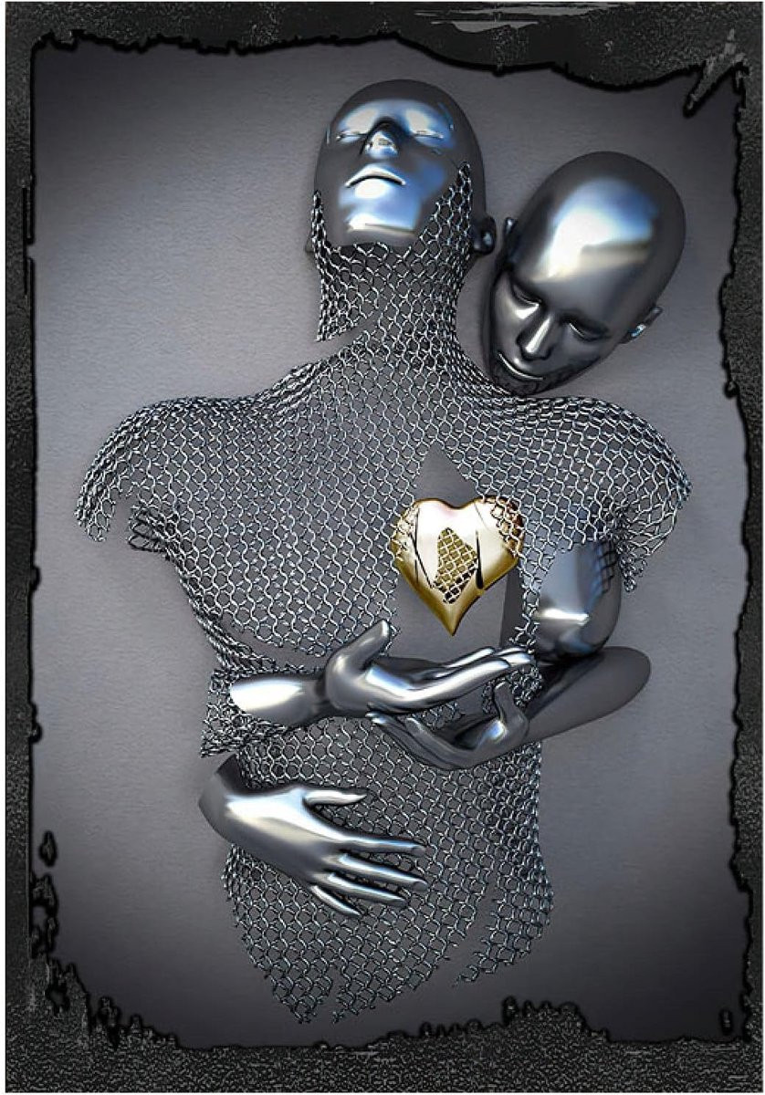 Abstracte Metal Figure Canvas Wanddecoratie Modern Lovers Sculptuur Kunstschilderij