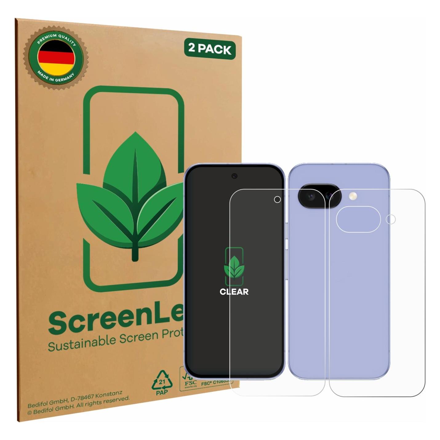 ScreenLeaf Schutzfolie für Google Pixel 9a (Display+Rückseite) Displayschutz Display Schutz Folie Klar T (2 Stk., Google Pixel 9a) (6158795)