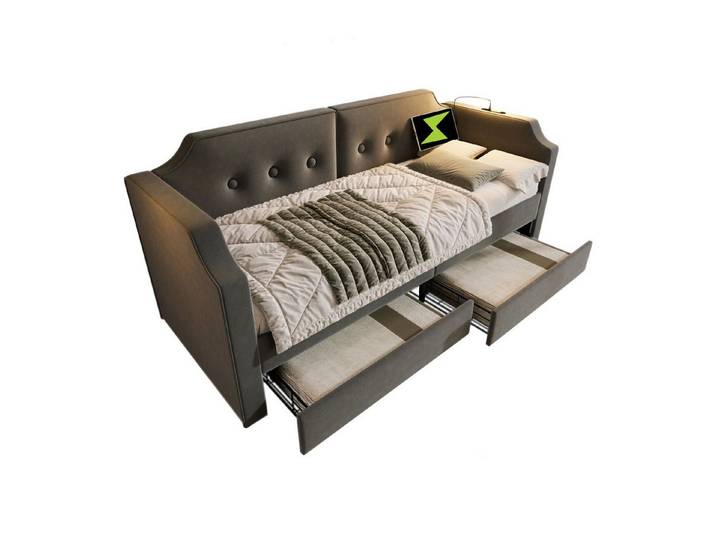 OKWISH Daybett Sofa mit Unterbett (Tagesbett,Polsterbett), mit Lattenrost, 2 Stauraum Schubladen
