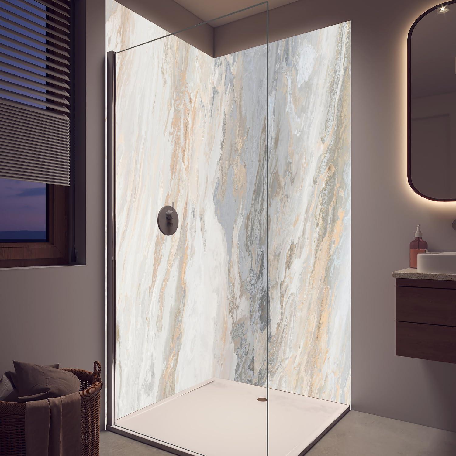Duschrückwand - Wandverkleidung für Dusche aus Acryl 0,3 cm - 80 x 210 cm - Beiger matter Marmor