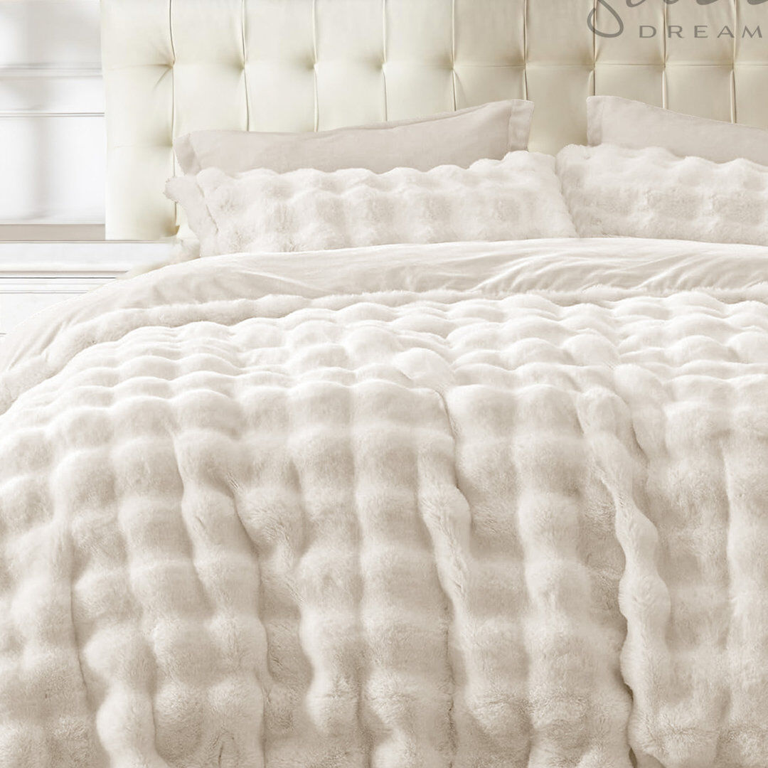 Symple Stuff Luxury Thermal Supersoft Faux Fur Duvet Set Cream Double