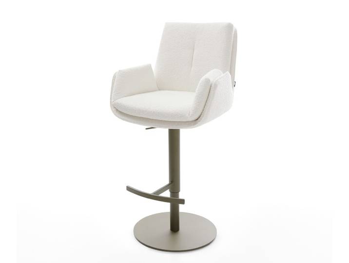 Barstuhl Clea-Flex Bouclé Creme-Weiß Drehfuß höhenverstellbar Metall Titanfarben, Barstühle