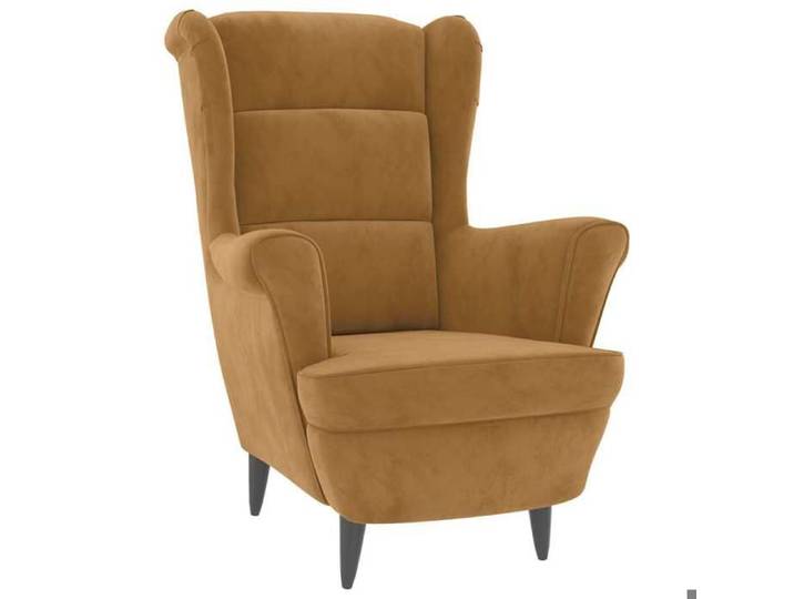 Bestseller Chaise simple - BURKE - Fauteuil salon - à oreilles avec tabouret marron velours FF4752